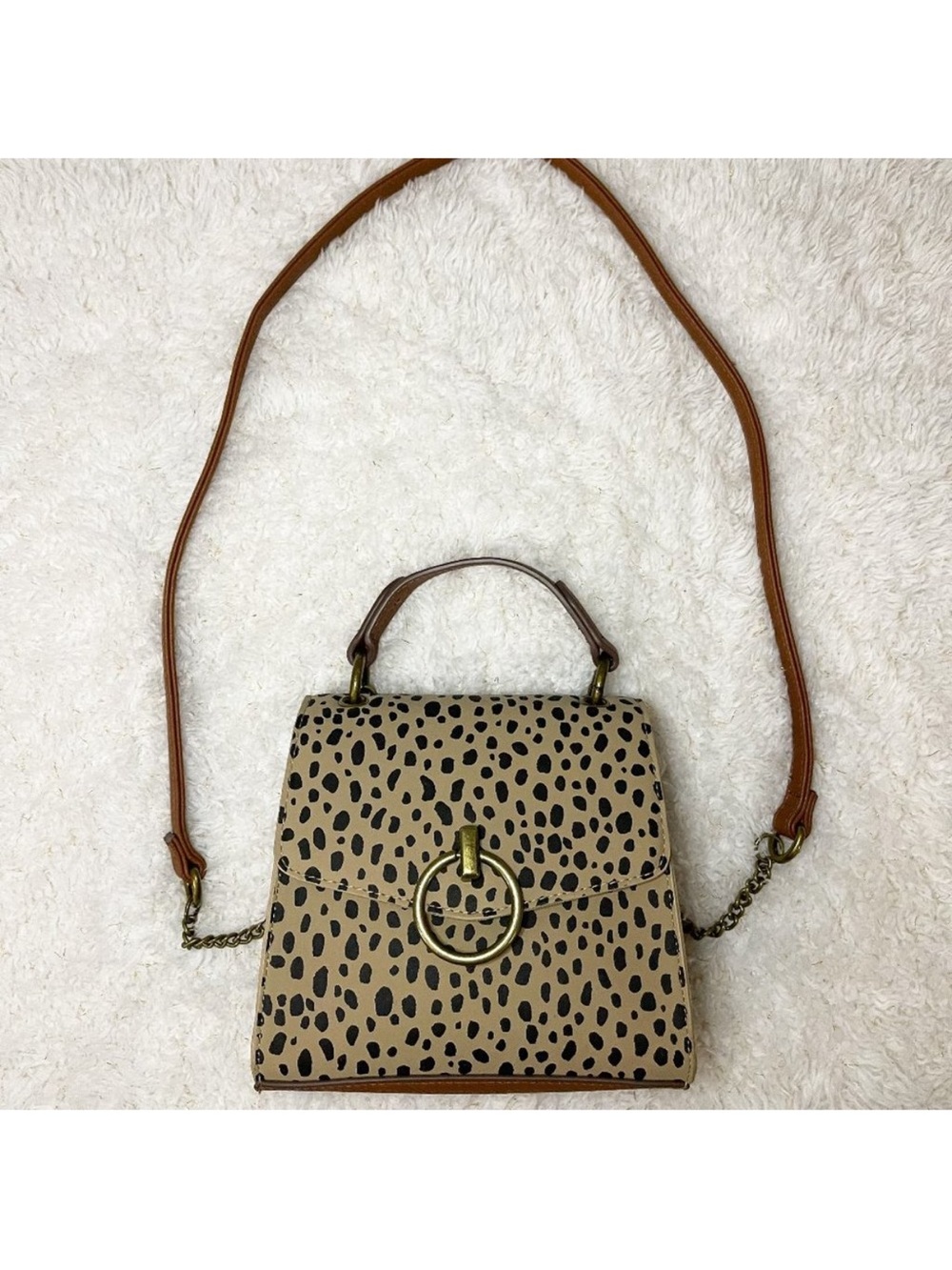 Universal Thread Leopard Print Top-Handle Satchel in Tan and Black
